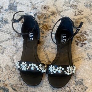 INC International Concepts Women's Black Sandals with Pearl Embellishments